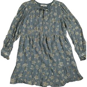 Loft Tiered Ruffle Dress Grey & Gold Size Large